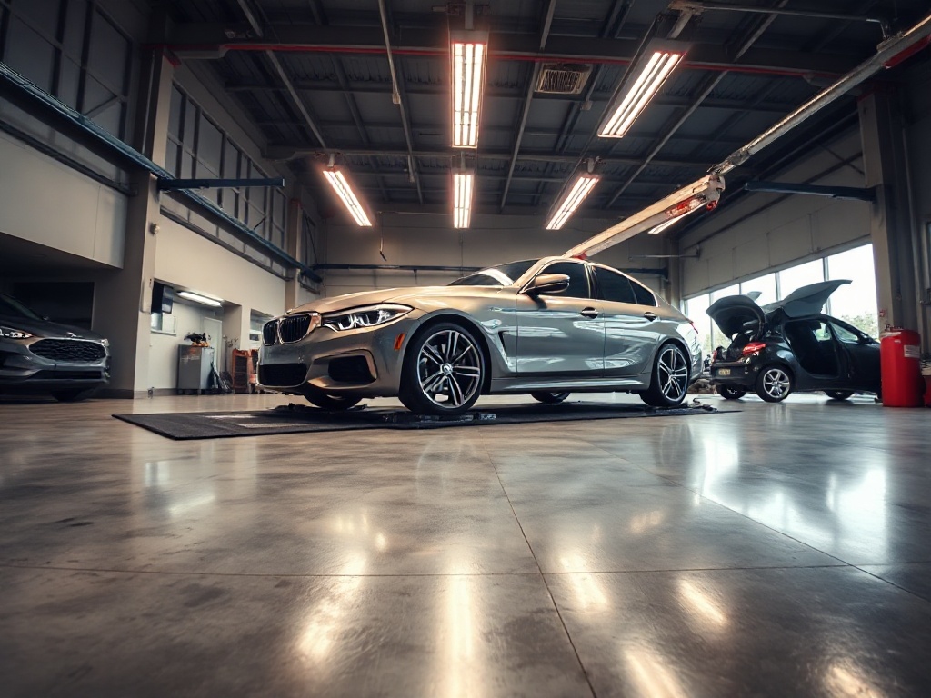 Mercedes-Benz E-Class on the Hunter HawkEye Elite alignment rack at MFP Mobile Service